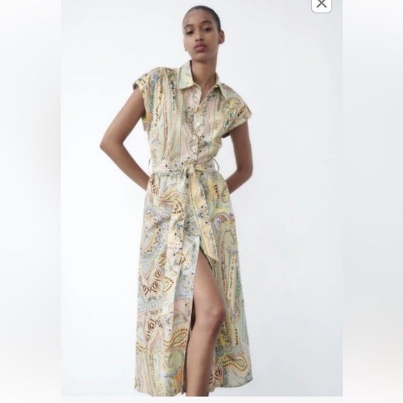 Zara Dresses & Skirts - Zara Multi Colored Midi Shirt Dress